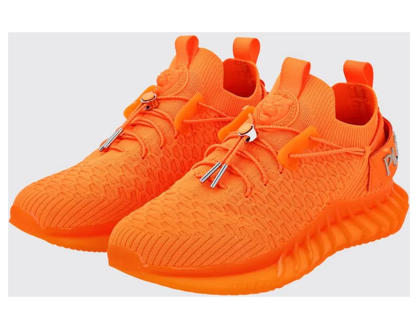 Plein Sport Technical Knit Low-Top Sneakers with Elasticated Ankle and Double Pull Tab Orange (SADSUSC0520STE003N86)