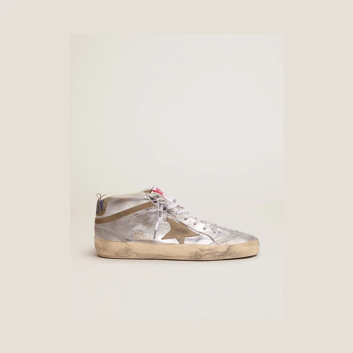 Golden Goose Mid Star In Silver Laminated Leather With Dove Gray Star (GWF00122.F002794.70216)
