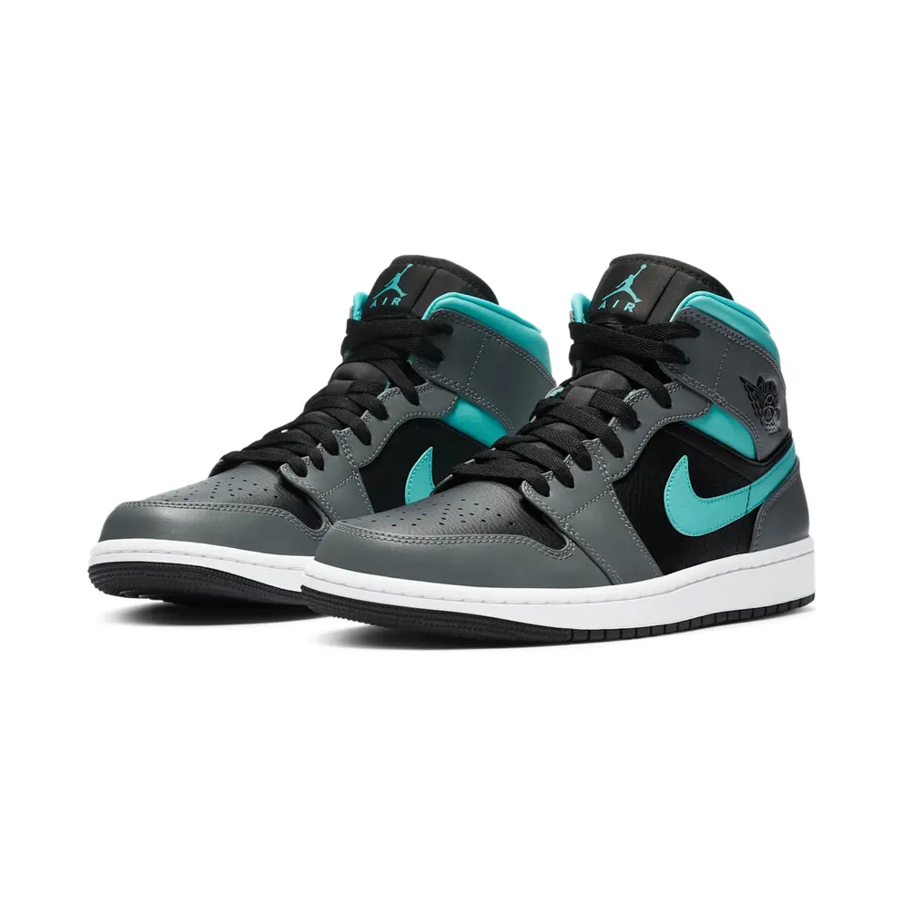 Jordan 1 Mid Grey Aqua Black/Light Aqua-Dark Smoke Grey (554724-063)