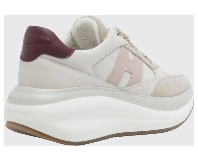 Hogan Maxi I Active Leather and Suede Trainers with H Logo and Chunky Sole Beige (HXW7140GA40UHC0R1T) (2)