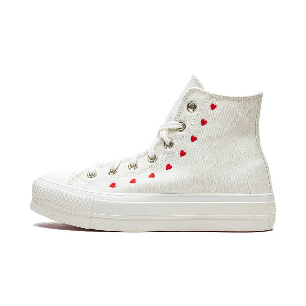 Converse Chuck Taylor All Star Lift Platform mit aufgestickten Herzen Vintage White/University Red (A01599C)