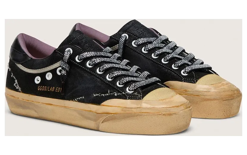 Golden Goose Super-Star Lab In Black Laminated Suede And Nylon With Raised Star And Laces With Crystals (GWF00997.F007985.90506) (2)
