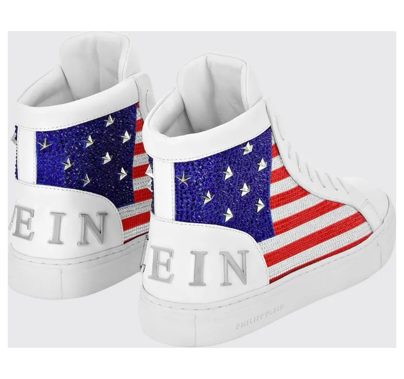 Philipp plein Star Studs America Leather Sneakers with Applied Rhinestones White (AAESUSC0860PLE022N01) (2)