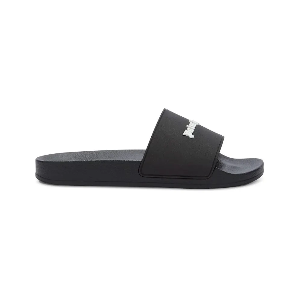 Palm Angels Classic Logo Pool Slides Black White (PMIC010C99MAT0011001)