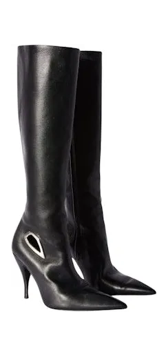 OFF-WHITE Crescent Knee High Leather Boots Black (OWIE040F23LEA0011072)