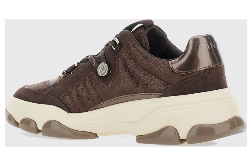 Pinko Low Top Leather and Suede Sneakers with Love Birds Metal Logo Brown (SS0195P002L72) (2)