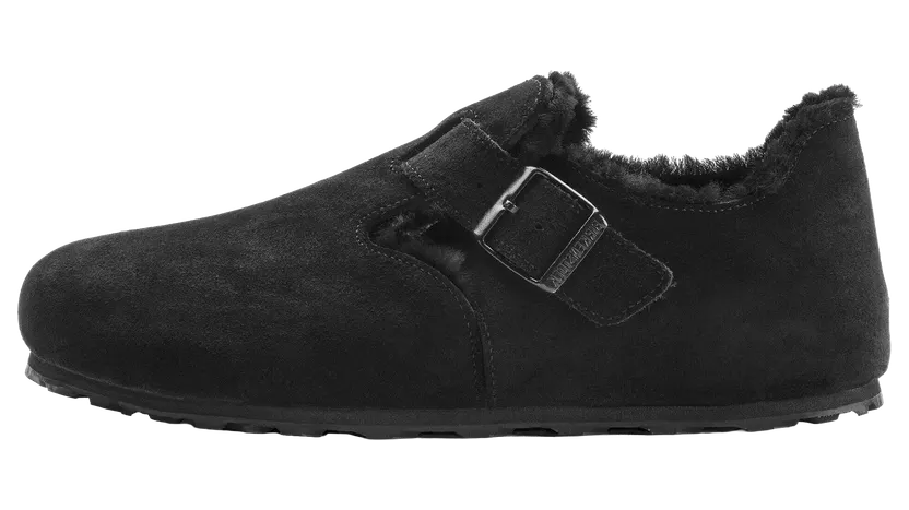 Birkenstock London Shearling Suede Leather “Shearling Black – Narrow Width” (1014961)