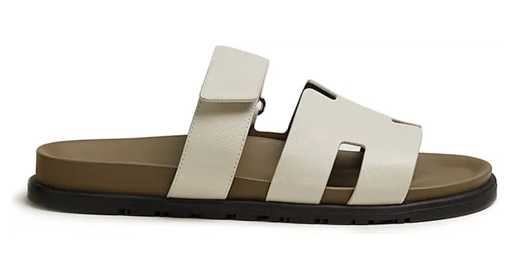 Hermes Chypre Sandal Beige Glaise Vert Toundra Grained Leather (M) (H222857Z)