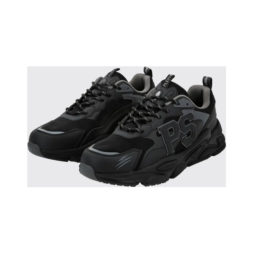Plein Sport Low-Top in Leather and Mesh with Contrast Monogram Black (SADSUSC0611STE003N0202)