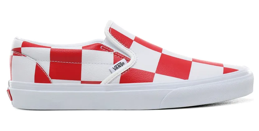 Vans Classic Slip-On ‘Leather Check’ True White/Racing Red (VN0A4BV3TBV)