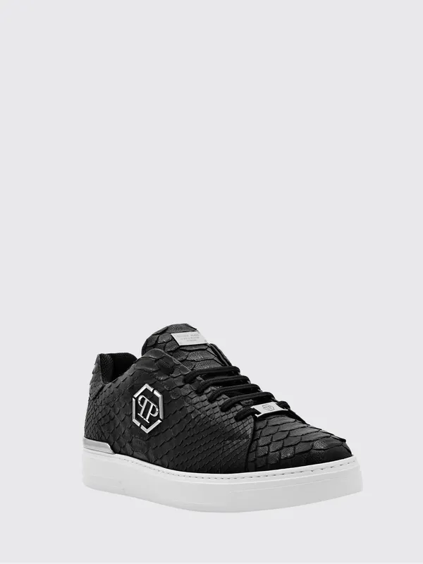 Philipp plein Python Print Leather Sneakers with Hexagon Black (FAASMSC3155PLE029P02)