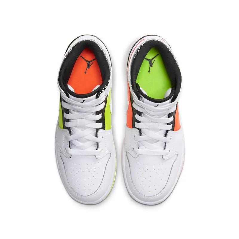 Jordan 1 Mid Composition Notebook (GS) Orange/Volt-Black-White (554725-870)