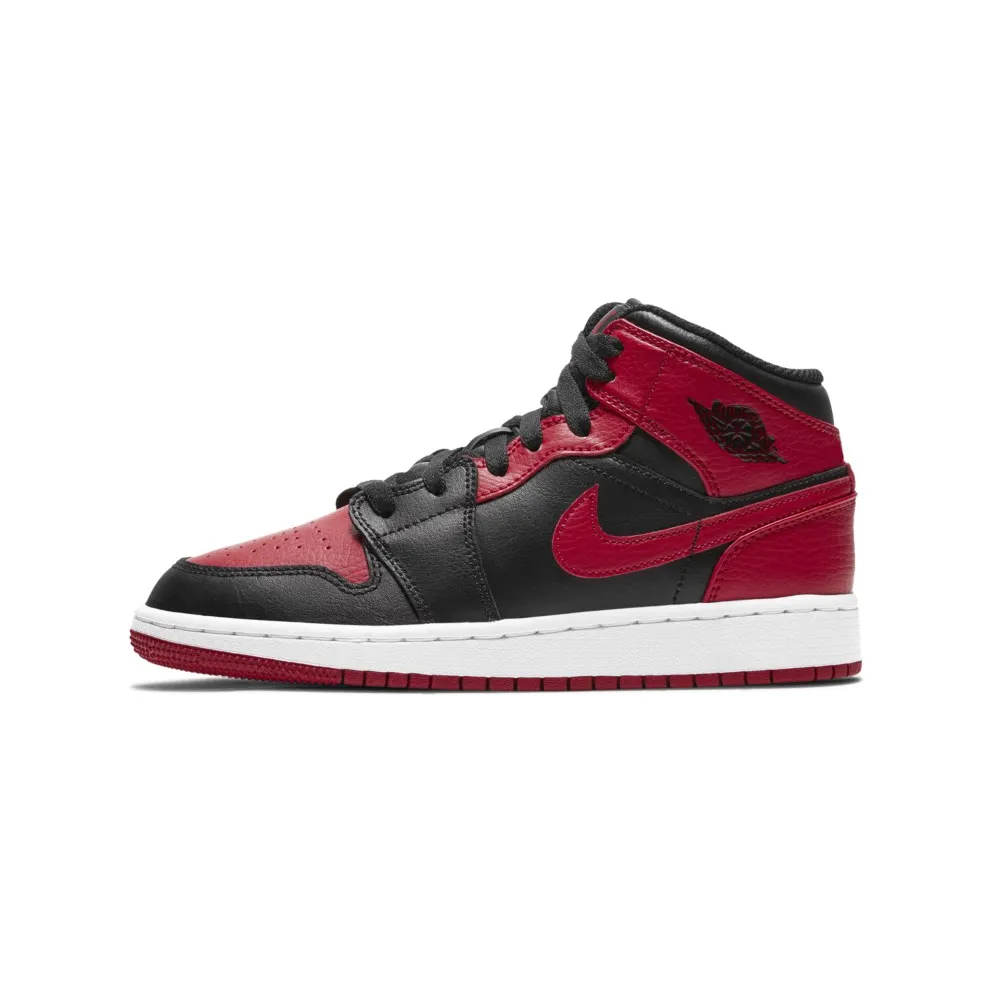 Jordan 1 Mid Banned 2020 (GS) Black/University Red-Black-White (554725-074)