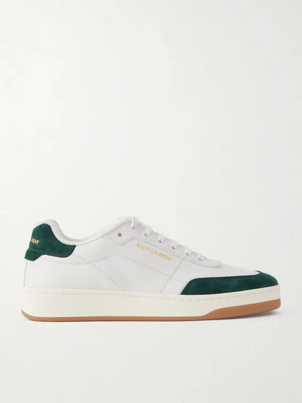 Saint Laurent SL/61 Suede-Trimmed Leather Sneakers White (84553700NAM)