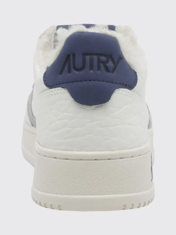 Autry Medalist Low in Grained Leather with Shearling Lining White (AUXMNE20)