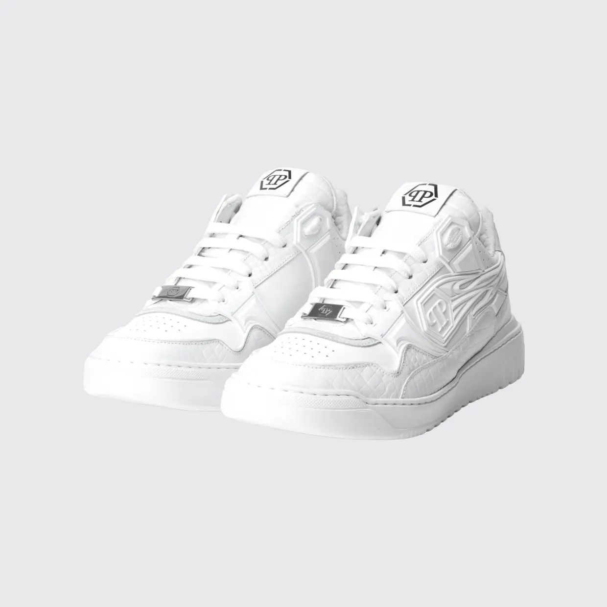 Philipp plein Moonwalker Sneakers in Crocodile Print Leather White (SAFSMSC4075PLE005N01)