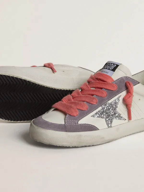 Golden Goose Super-Star With Silver Glitter Star And Lilac Suede Heel Tab (GWF00107.F007295.12160) (3)