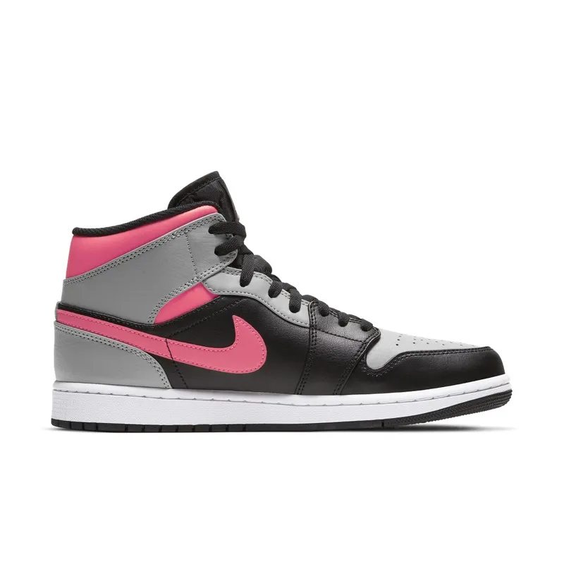 Jordan 1 Mid Pink Shadow Black/Hot Punch-Light Smoke Grey (554724-059)