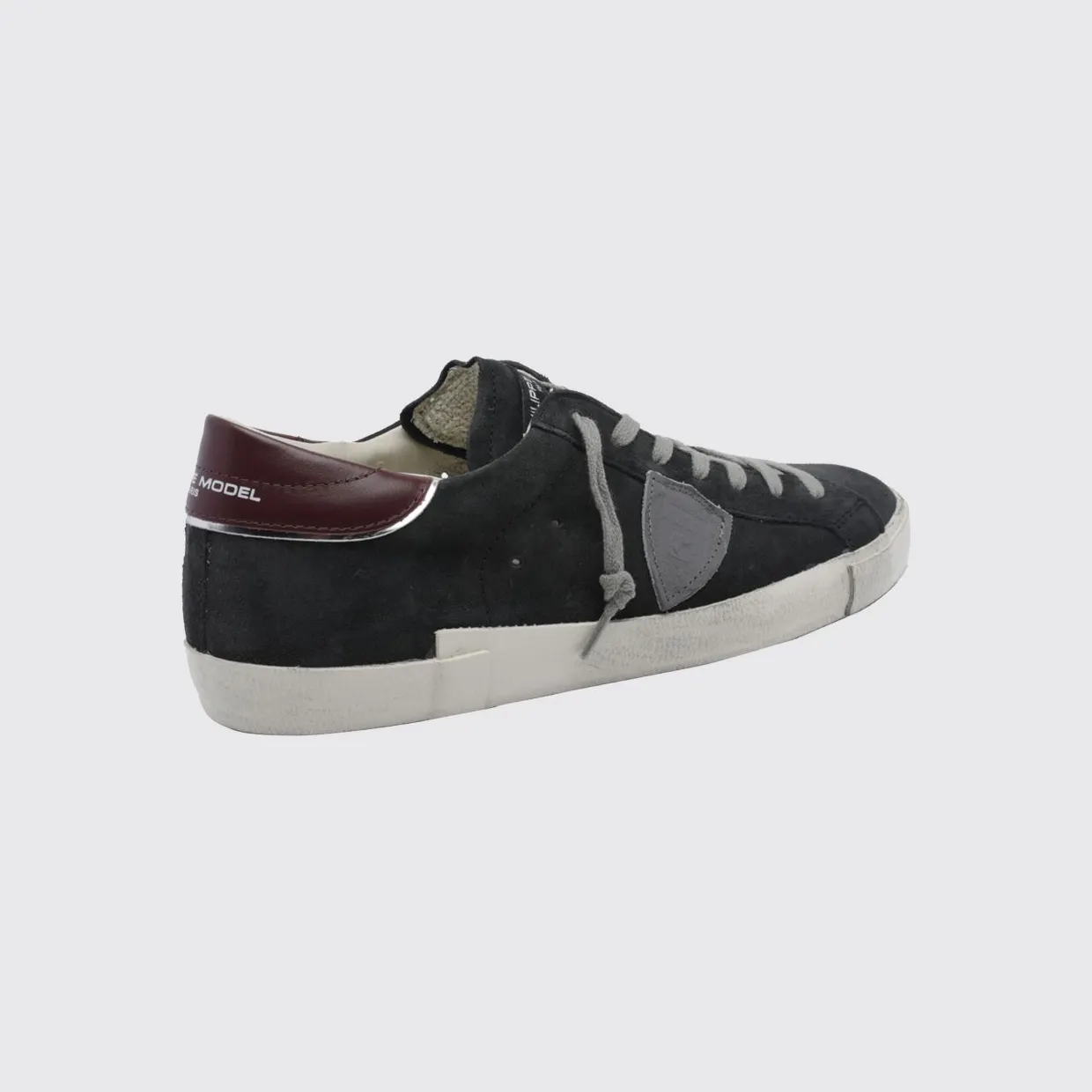 Philippe Model Paris Leather Low-Top Sneakers with Worn Effect and Shield Logo Black (PRLUXS26) (2)