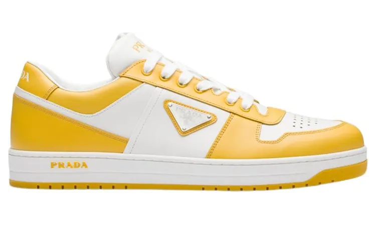 Prada Downtown Low Top Sneakers Leather White Yellow Sun (2EE364_3LKG_F0A7U)