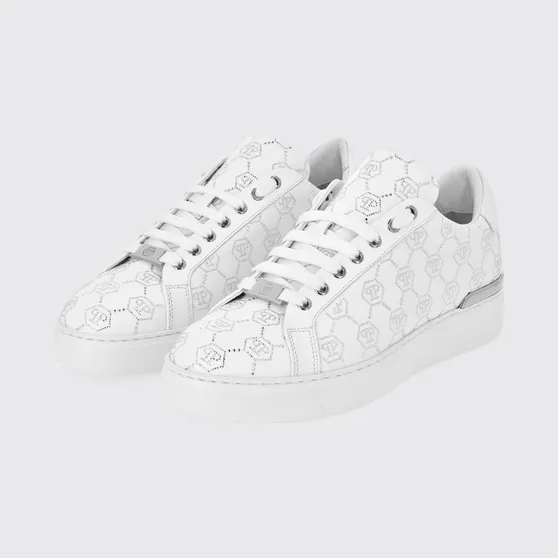 Philipp plein Leather Sneakers with Rhinestone Hexagon White (AAESUSC0866PLE005N01)