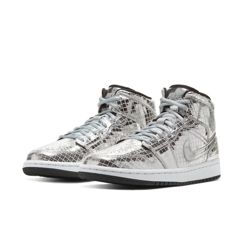 Jordan 1 Mid SE Disco Metallic Silver (W) Silver/White-Black (CU9304-001)