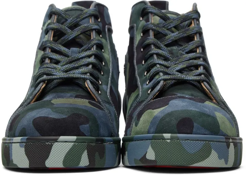 Christian Louboutin Blue & Green Louis Orlato Flat High-Top Sneakers (1220592)