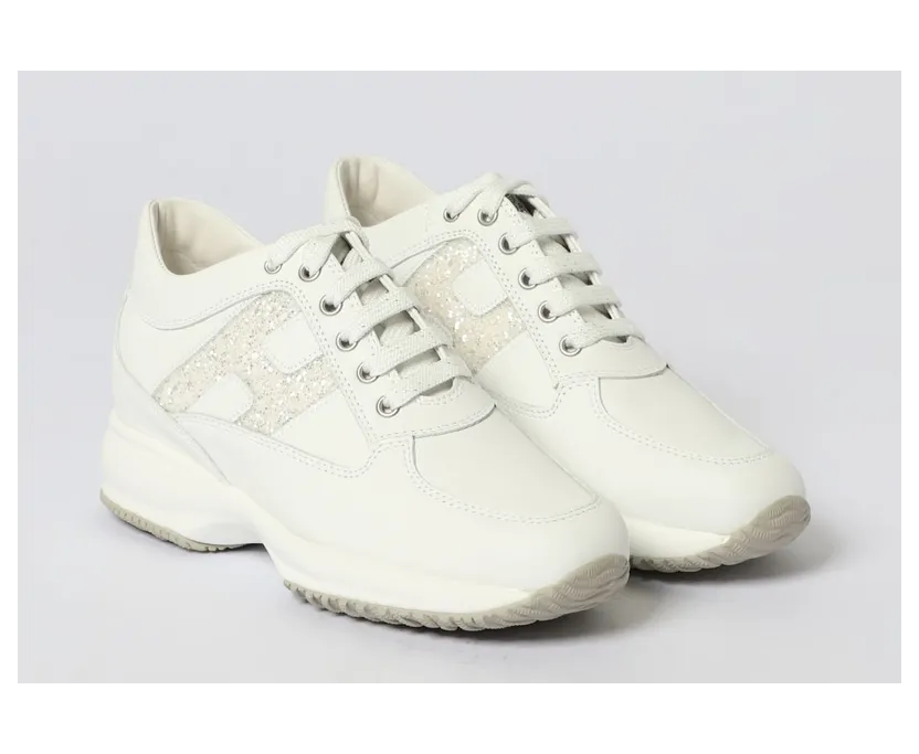 Hogan Interactive Leather Sneakers with Glitter White (HXW00N0S360UWPB001)