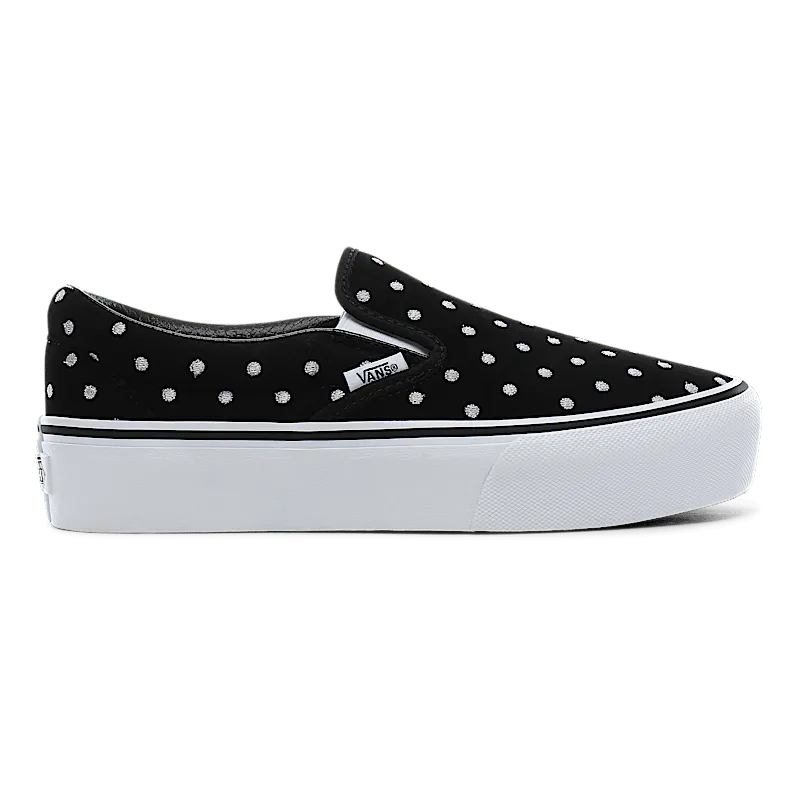 Vans Classic Slip-On Platform Suede Polka Dot Black White (W) Black/True White (VN0A3JEZTCB)