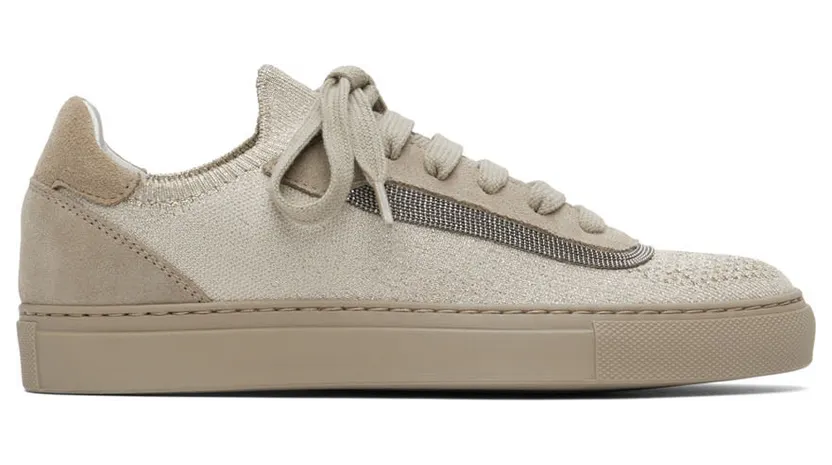 Brunello Cucinelli Taupe Glitter Sneakers (MZ34G2137)