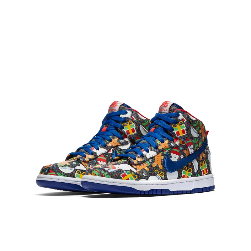Nike SB Dunk High Concepts Ugly Christmas Sweater 2017 (GS) Blue Ribbon/Blue Ribbon-Atom Red (AO1559-446)