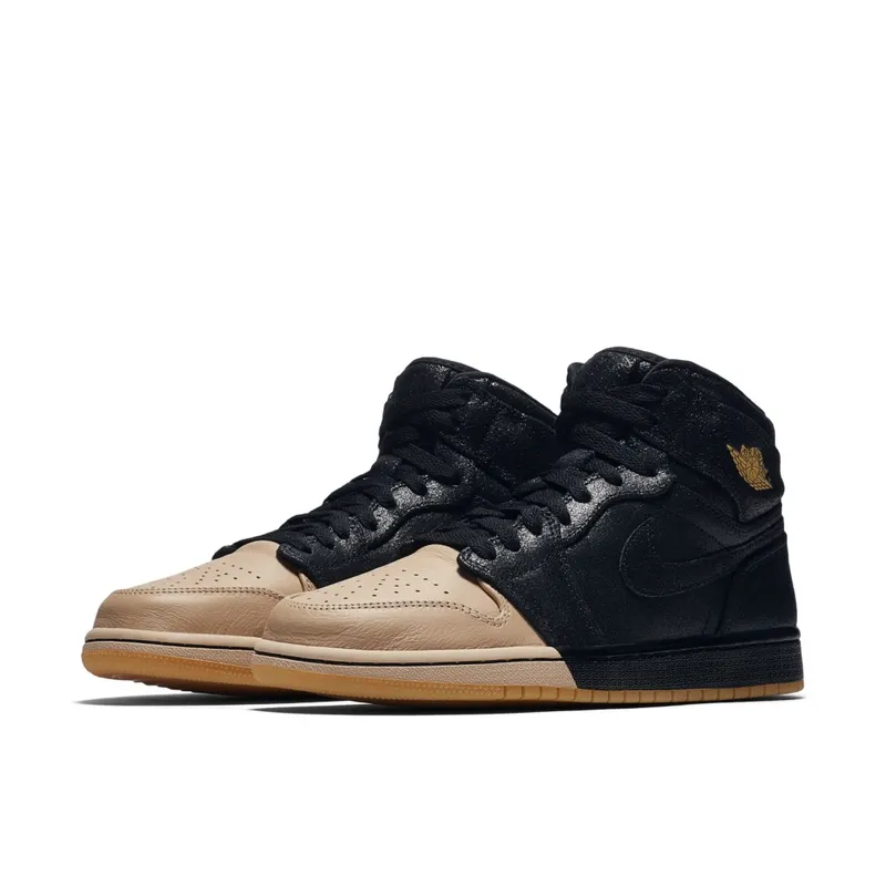 Air Jordan Womens Nike AJ I 1 Retro High Premium PRM ‘Dipped Toe Pack’ Black Tan (2018) (AH7389-007)