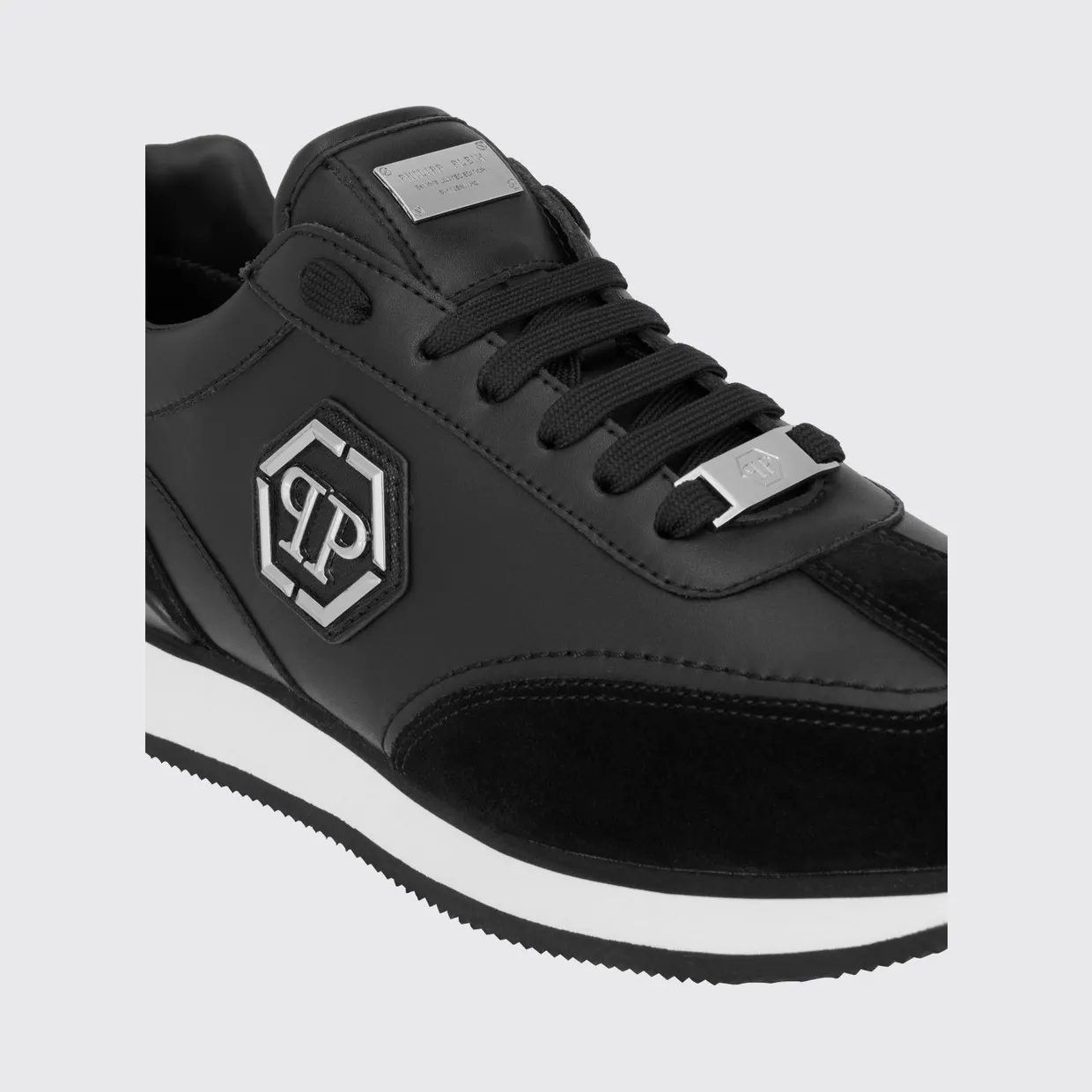 Philipp plein Leather and Suede Low-Top Sneakers with Hexagon Logo and Monogram Black (UAFSUSC1074PLE005N02) (3)