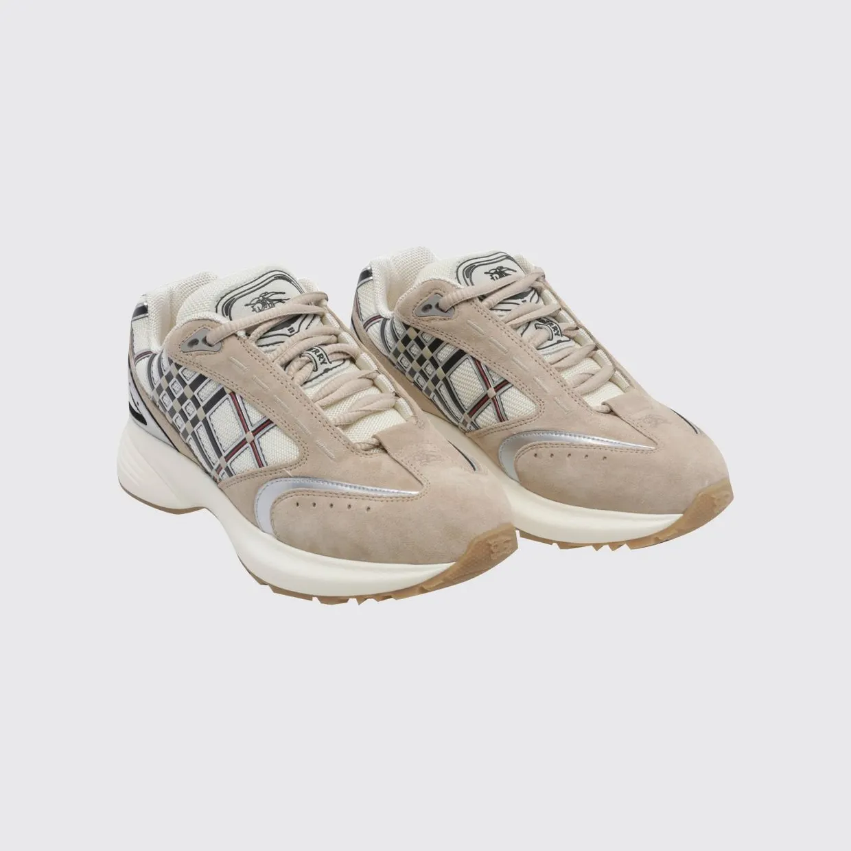 BURBERRY Eclipse Suede and Fabric Check Low-Top Sneakers Beige (8127853)