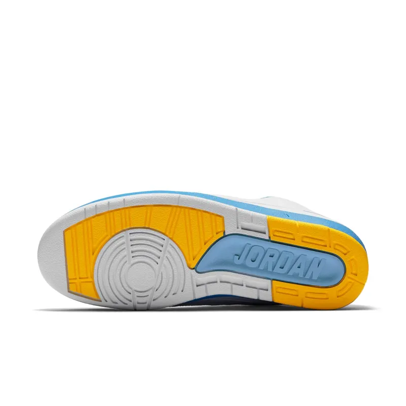Jordan 2 Retro Melo (2018) White/University Blue-Varsity Maize (385475-122)
