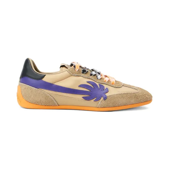 Palm Angels PA 5 suède sneakers met palmboom – Beige (PMIA105F25LEA0016135)