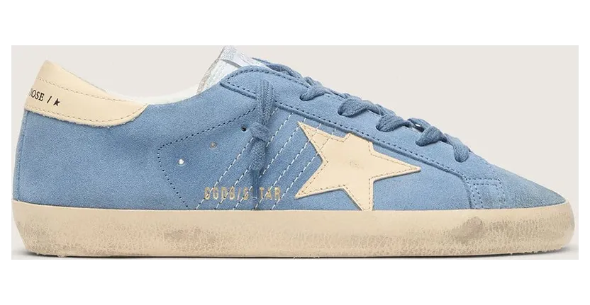 Golden Goose Super-Star In Light Blue Suede With Beige Leather Star And Heel Tab (GWF00101.F005877.50856)