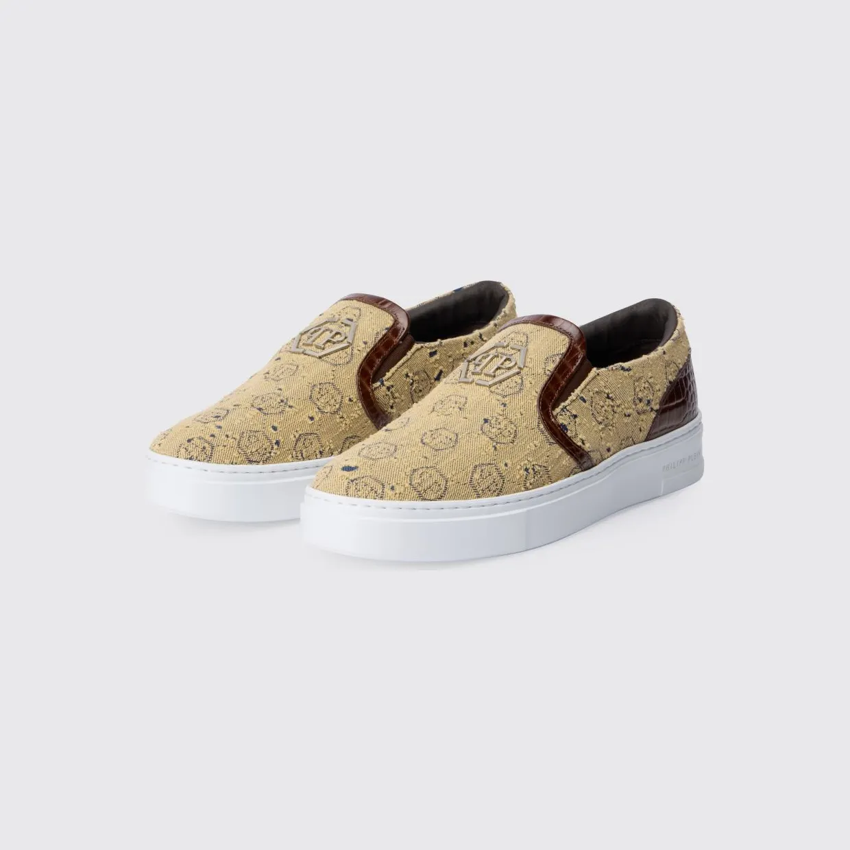 Philipp plein Canvas Sneakers with Hexagon Jacquard Brown (SAFSUSC0919PDE037C04)