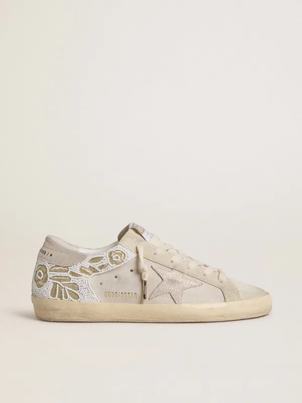 Golden Goose Super-Star In Beige Suede With Bead Embroidery And Laminated Suede Star (GWF00103.F008008.15767)