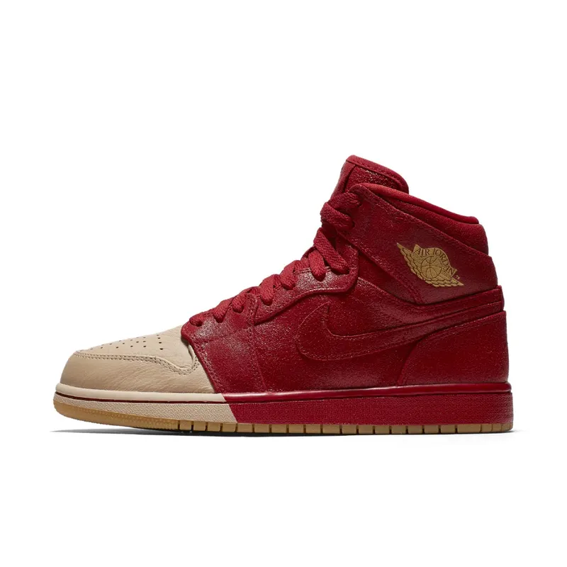 Air Jordan Womens Nike AJ I 1 Retro High Premium PRM ‘Dipped Toe Pack’ Red Tan (2018) (AH7389-607)