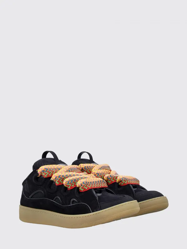 Lanvin Curb Low-Top in Leather and Mesh with Oversized Laces Black (FUSKDK12DRA310)