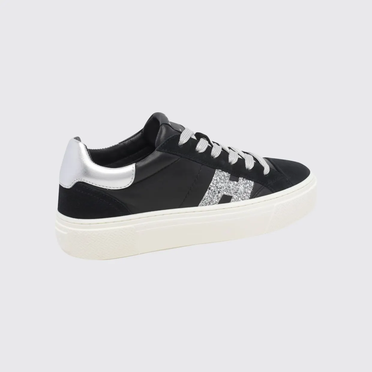 Hogan Crosswind Nappa and Suede Leather Sneakers with Glitter Logo and Platform Sole Black (HXW7050GB00VI10353) (2)
