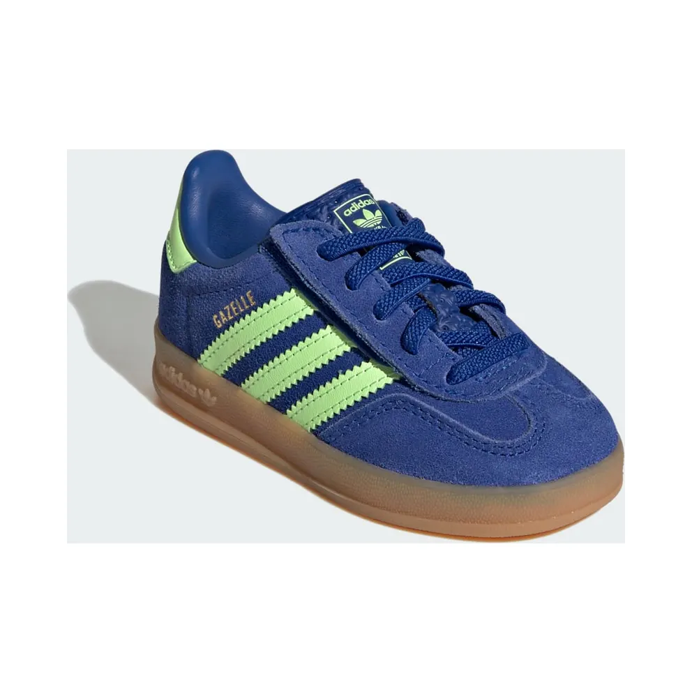 Adidas GAZELLE INDOOR COMFORT CLOSURE ELASTIC LACE Shoes Royal Blue / Green Spark / Gold Metallic (KJ2305)