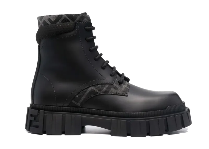 Fendi Monogram Pattern Lace Up Boots Black (FEN221FBS00101BCK)