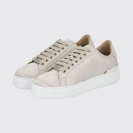 Philipp plein Satin Sneakers with Rhinestone Hexagon Beige (PAESWSC2767PTE028N06)