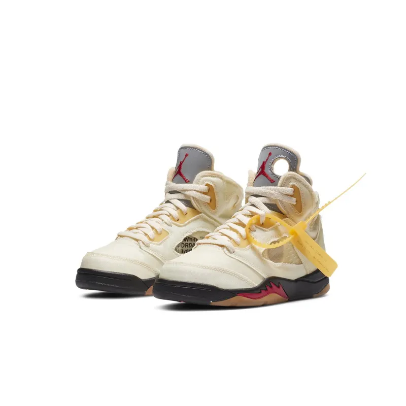 Jordan 5 Retro OFF-WHITE Sail (PS) Sail/Fire Red-Muslin-Black (CV4827-100)