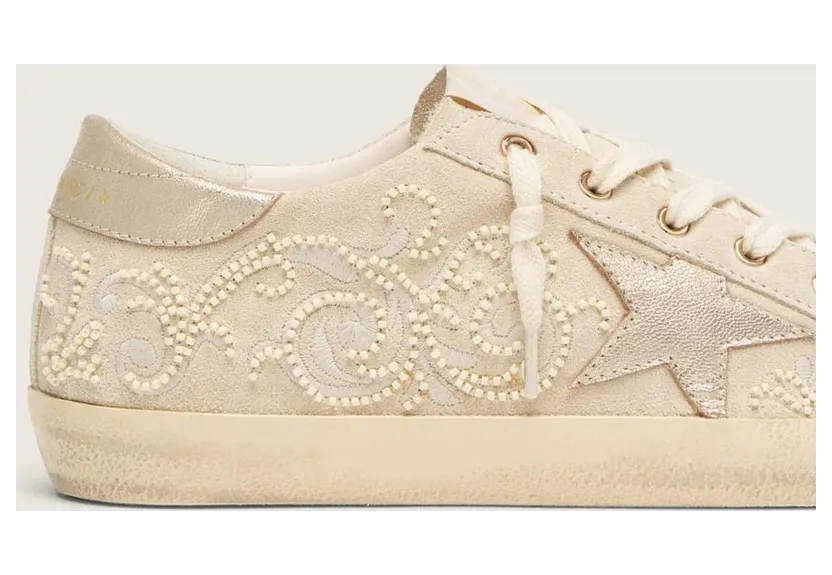 Golden Goose Super-Star Ltd In Pearl Suede With Gold Star And Bead Embroidery (GWF00101.F009411.15647) (4)