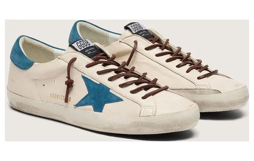 Golden Goose Super-Star In White Leather With Turquoise Suede Star (GMF00101.F008604.12501) (2)