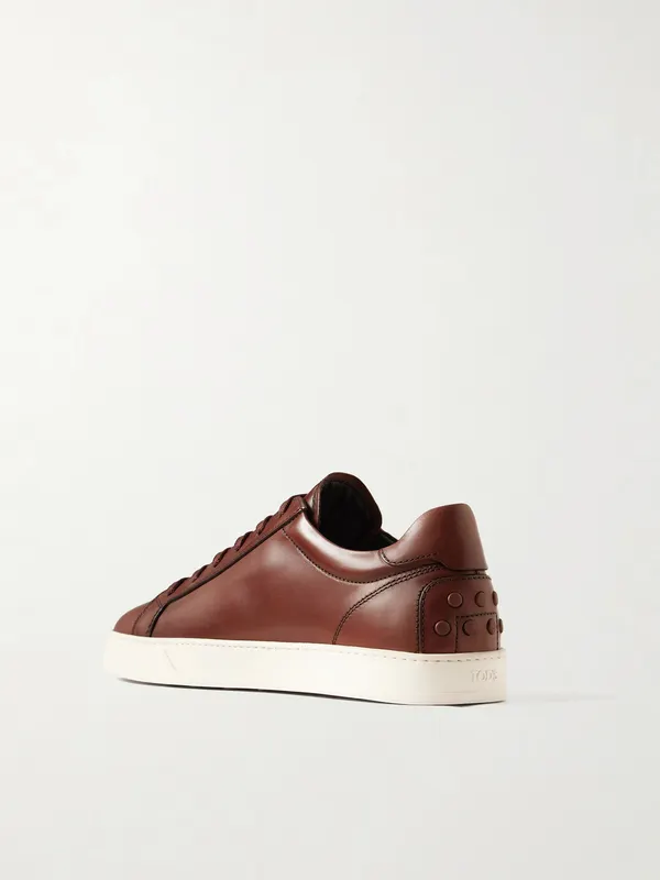 Tod’s Cassetta Rubber-Trimmed Glossed-Leather Sneakers Brown (XXM04L0HZ40NF5) (4)