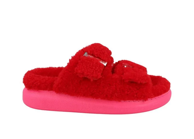 Alexander McQueen Shearling Slides Red Pink (676731WLEK36498)